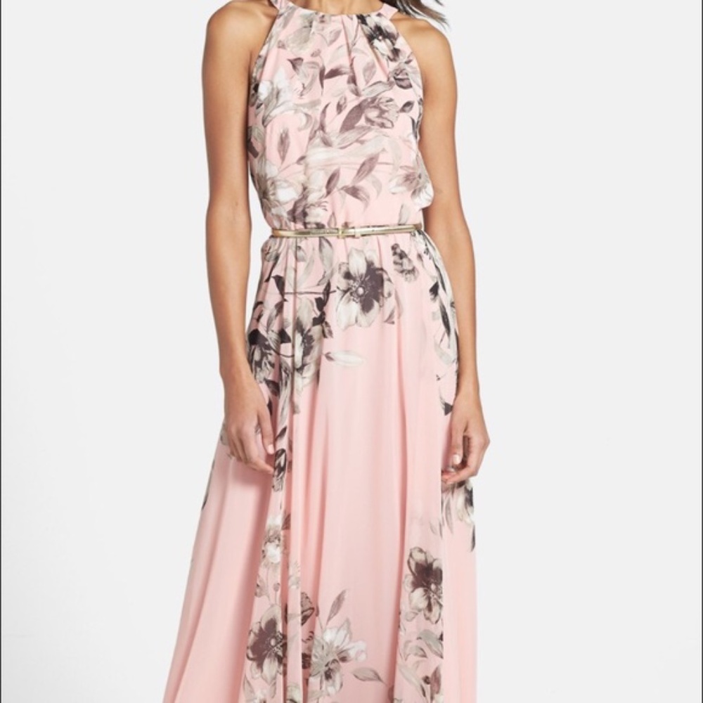 Belted Chiffon Maxi Dress